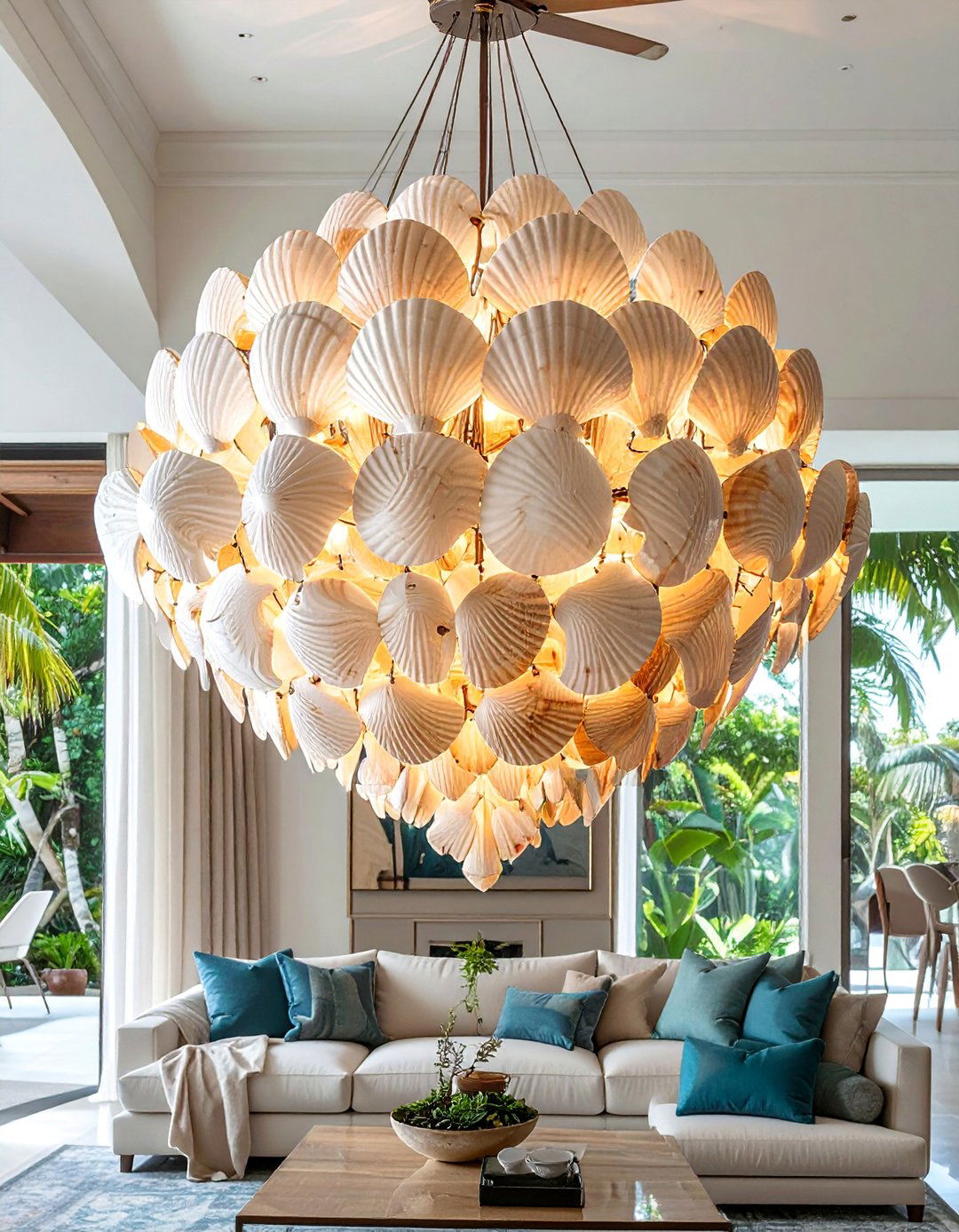 Contemporary Capiz Shell Chandelier - 30 Living Room Chandelier Ideas for Elegant Spaces