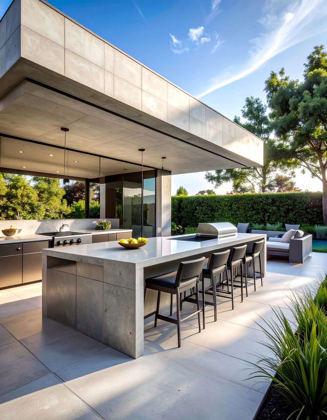 Contemporary Concrete Features Design - 20 Luxury Outdoor Kitchen Ideas for Entertaining