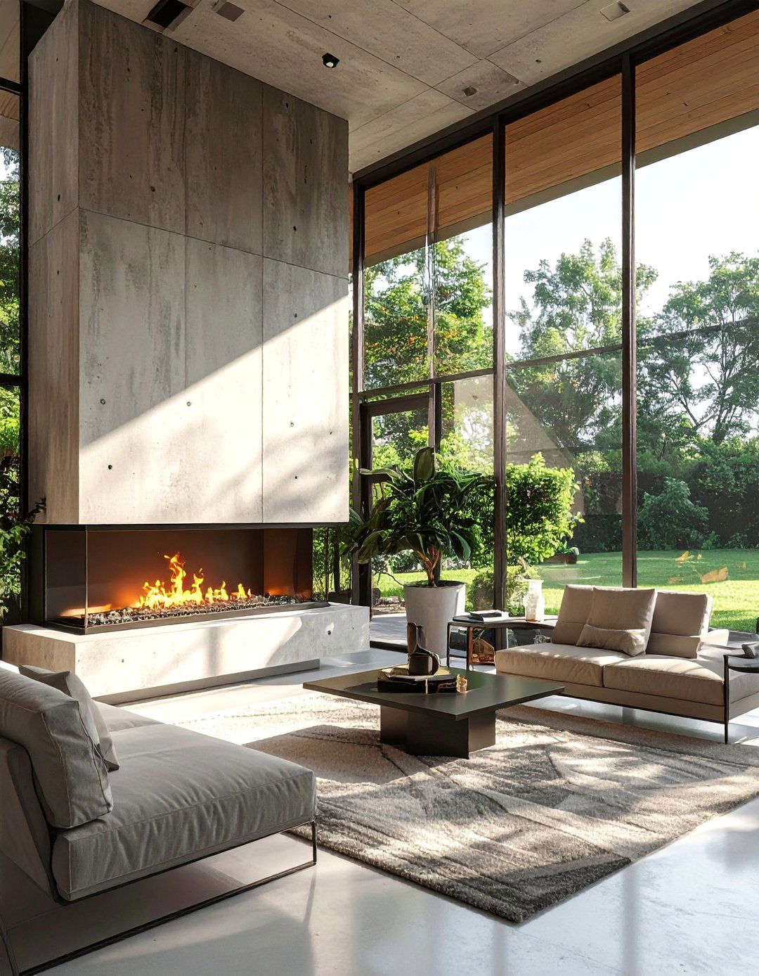 Contemporary Concrete Fireplace Sunrooms - 30 Sunrooms With Fireplaces for Cozy Living