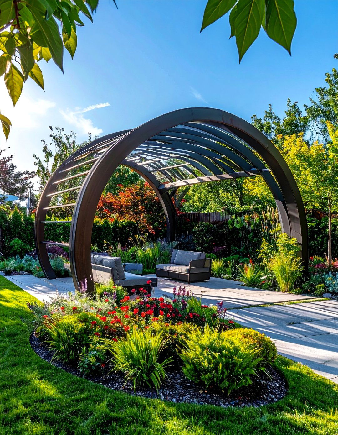 Contemporary Curved Steel Framework - 40 Garden Arbor Ideas for a Charming Outdoor Retreat