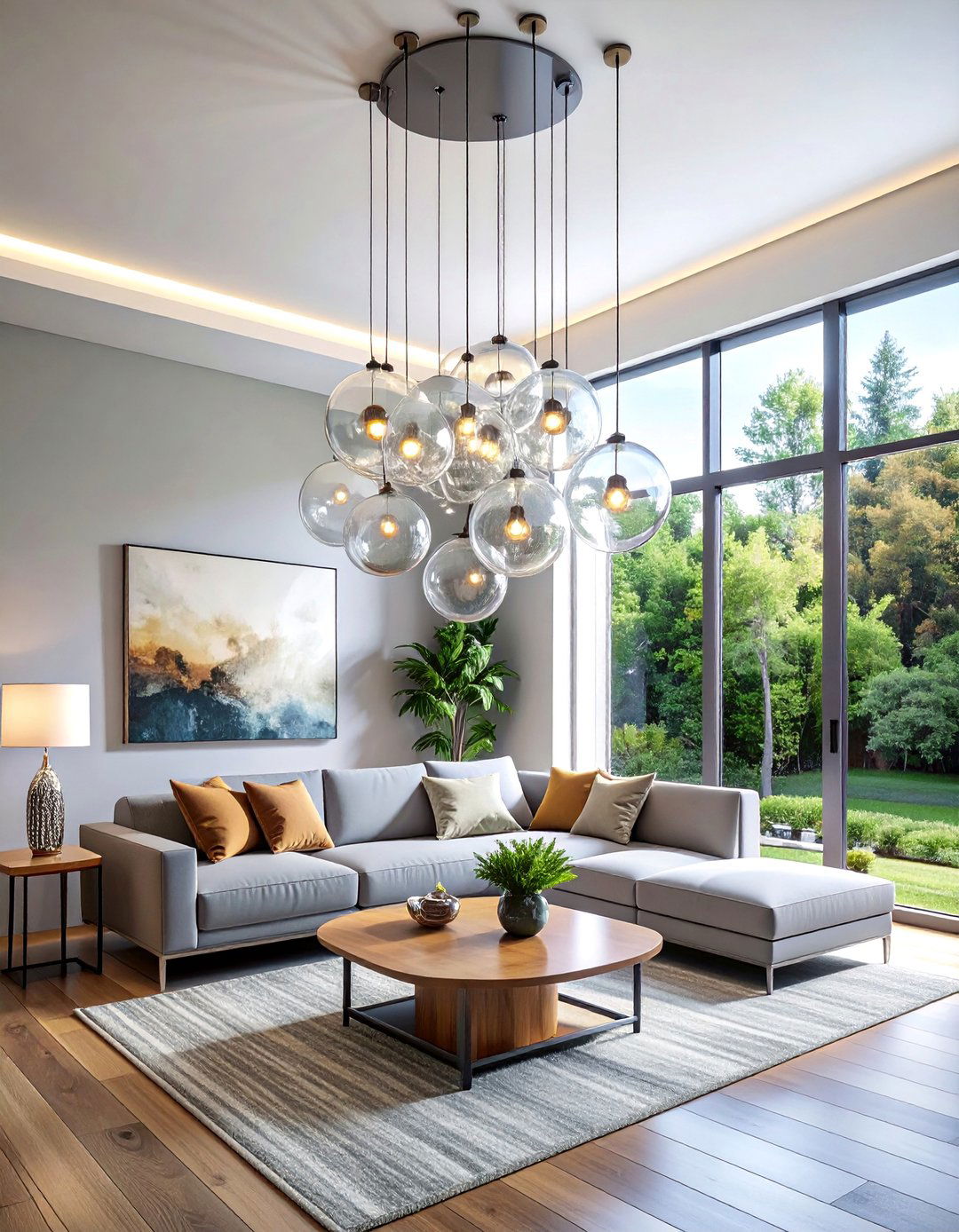 Contemporary Glass Globe Chandelier - 30 Living Room Chandelier Ideas for Elegant Spaces