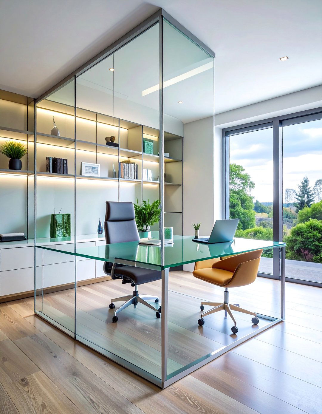 Contemporary Glass Home Office - 40 Modern Home Office Ideas for a Productive Workspace