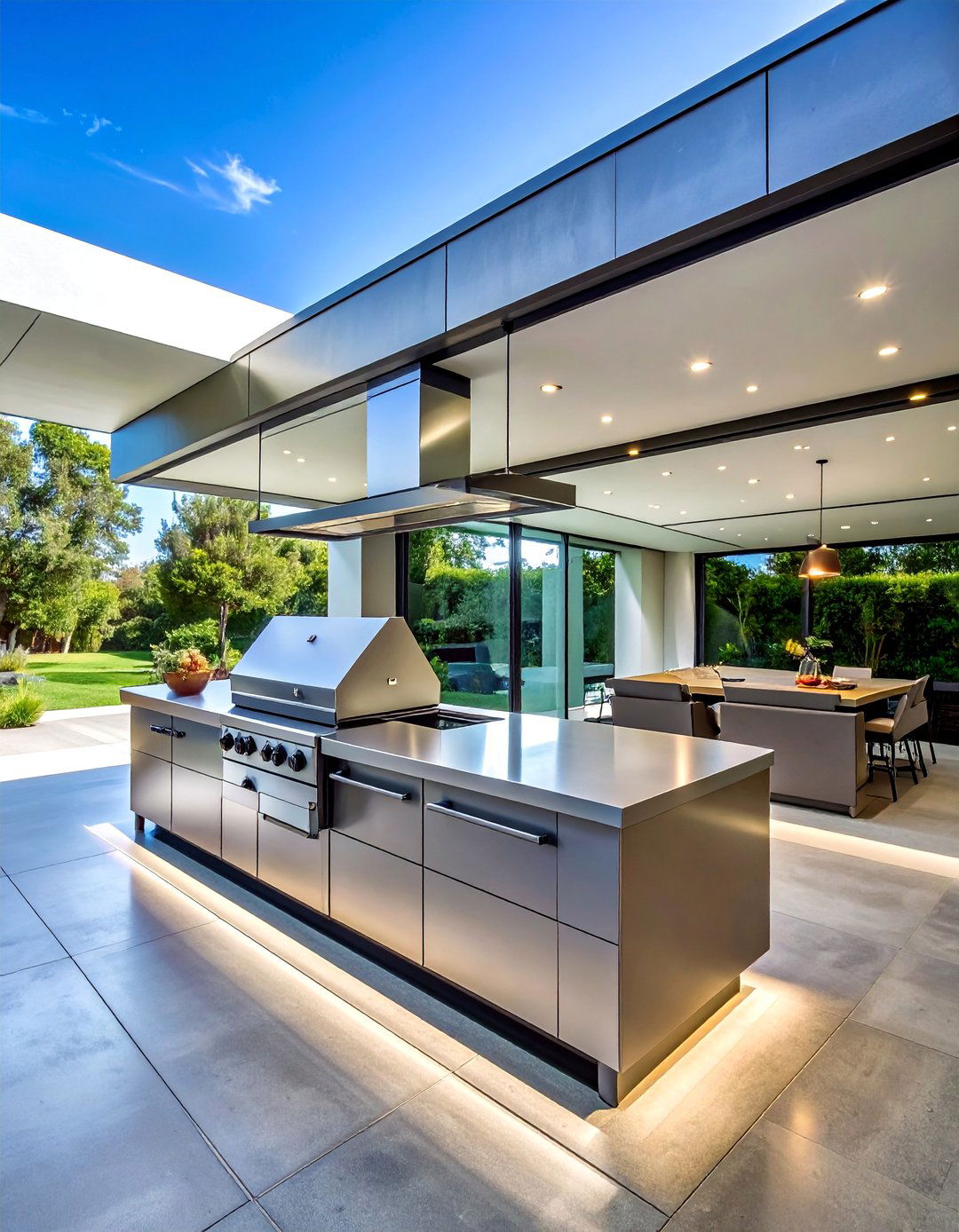 Contemporary Glass and Steel BBQ Kitchen - 40 Amazing BBQ Area Ideas for Outdoor Living
