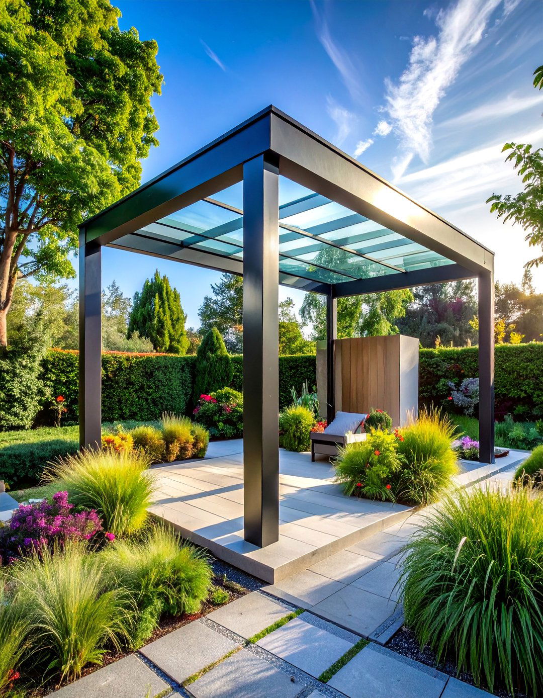 Contemporary Glass and Steel Canopy - 40 Garden Arbor Ideas for a Charming Outdoor Retreat