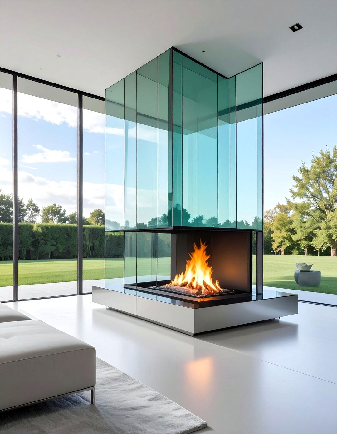 Contemporary Glass and Steel Fireplace - 25 Stunning Two-Story Fireplace Design Ideas