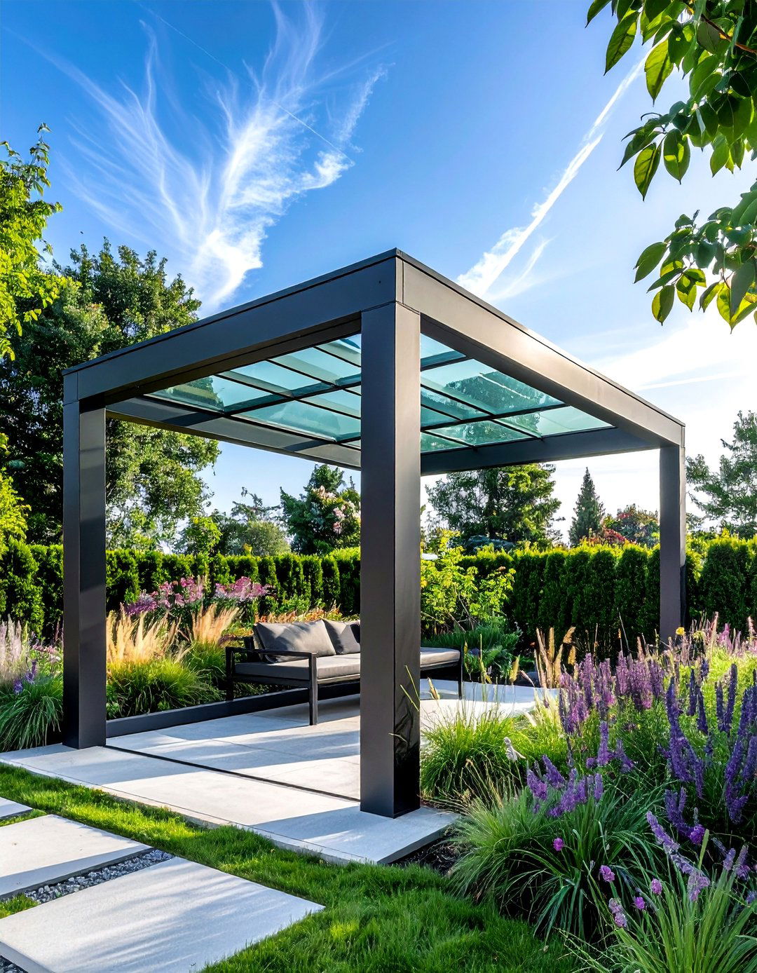 Contemporary Steel and Glass Structure - 40 Garden Arbor Ideas for a Charming Outdoor Retreat