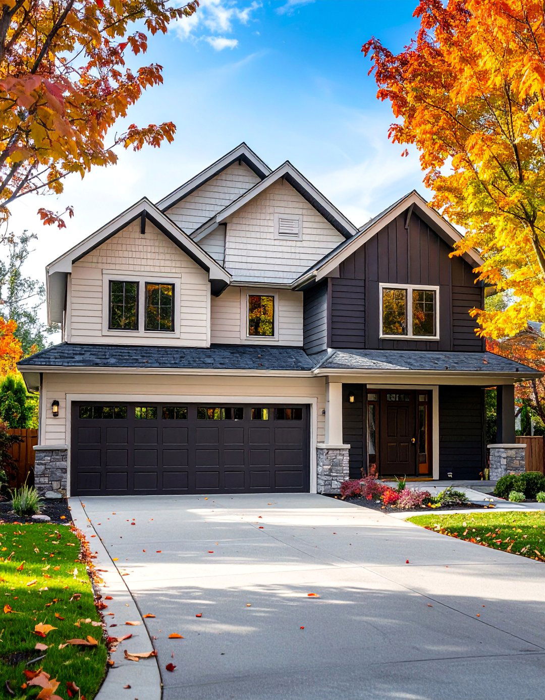 Contrasting Garage Siding Design - 20 Two-tone Siding Designs to Boost Curb Appeal
