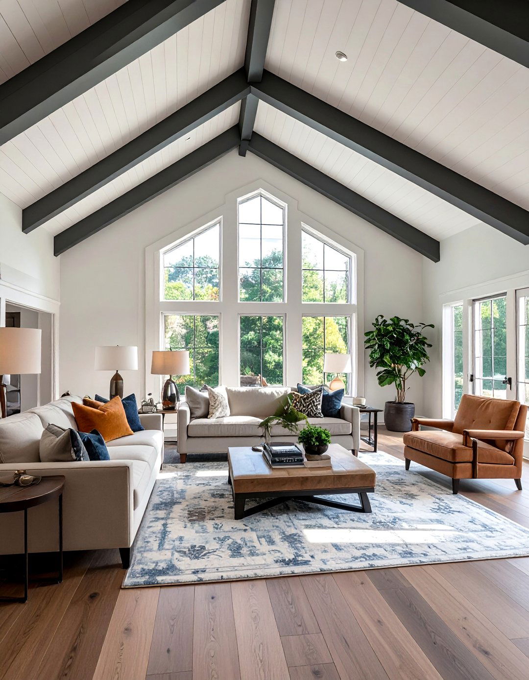 Contrasting Trim Work on a Living Room Vaulted Ceiling - 25 Living Room Vaulted Ceiling Ideas for Spacious Charm