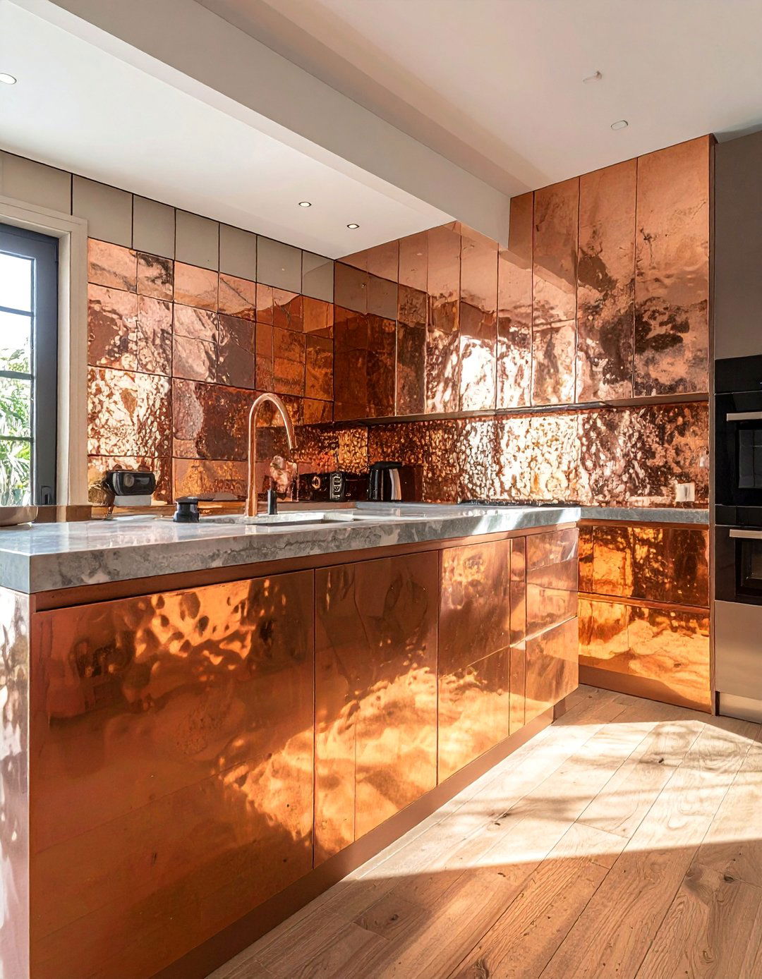 Copper Backed Mirror Tiles - 30 Mirrored Backsplash Kitchen Ideas for a Sleek Look