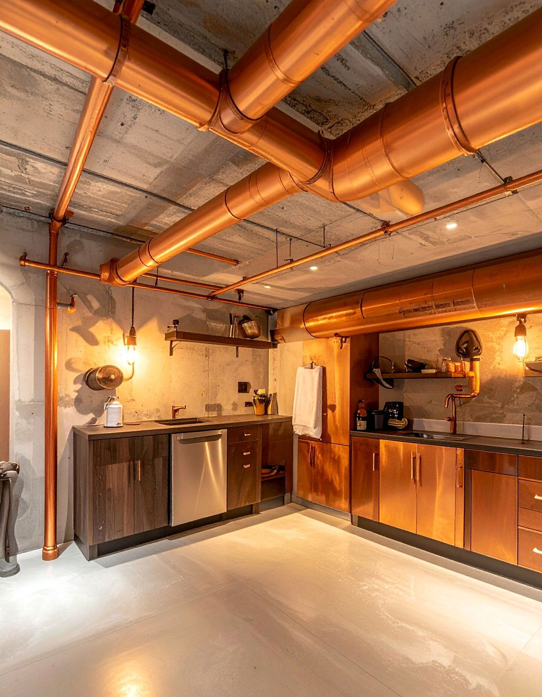Copper Pipe Accent Features - 25 Exposed Basement Ceiling Ideas for Industrial Style