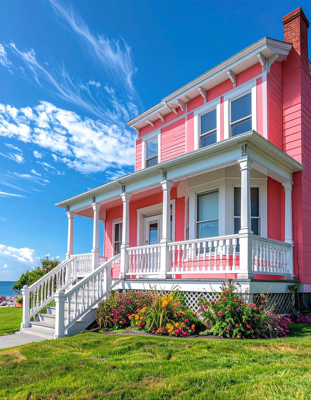 Coral Pink Victorian House with Bright White Accents - 25 Pink Victorian House Ideas for a Charming Home