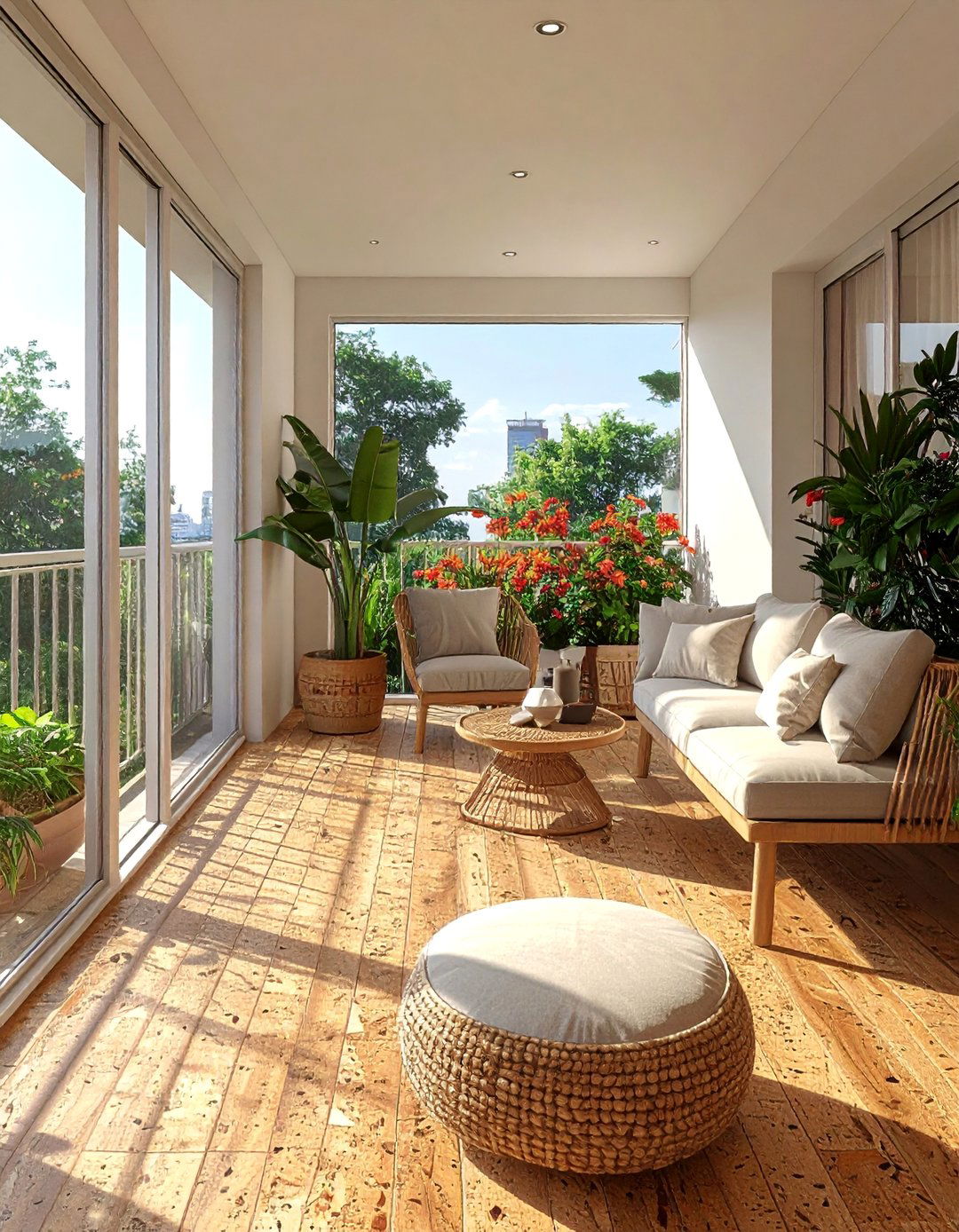 Cork Flooring for an Enclosed Balcony - 25 Balcony Flooring Ideas to Enhance Your Outdoor Space