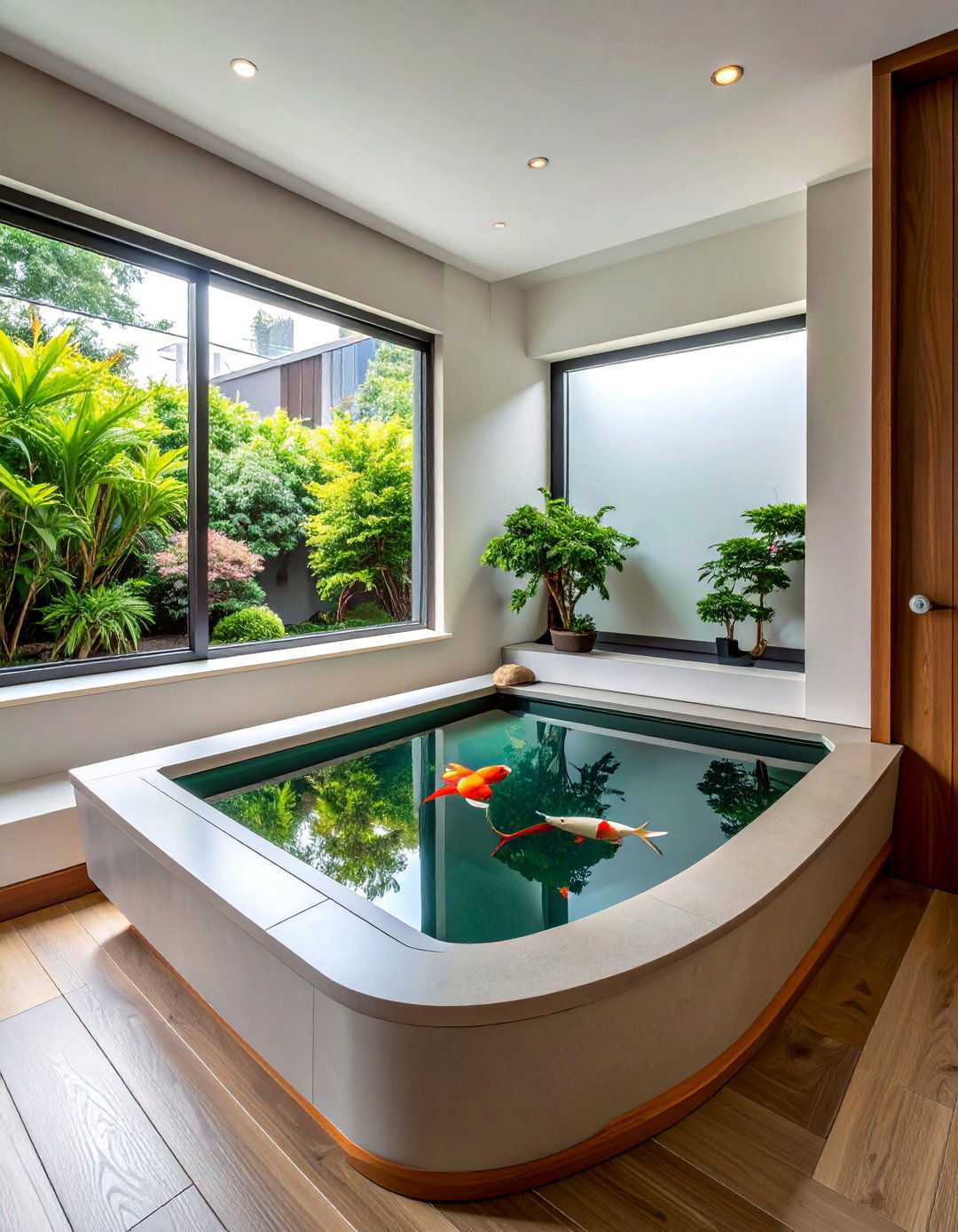 Corner Accent Koi Pond Design - 20 Indoor Koi Pond Ideas for a Tranquil Home Environment