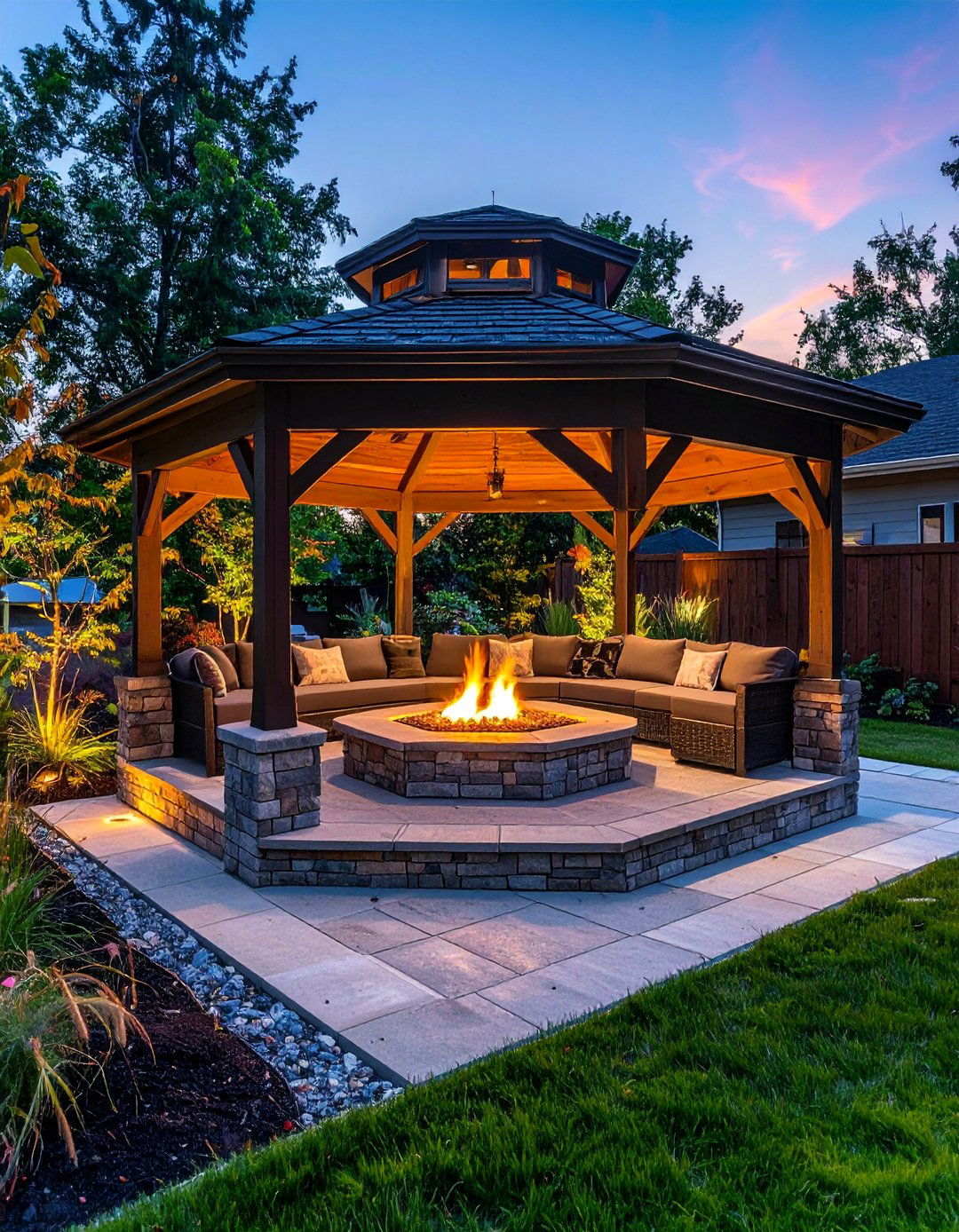 Corner Gazebo with In Ground Fire Pit - 25 Gazebo With Fireplace Ideas for Cozy Outdoor Living