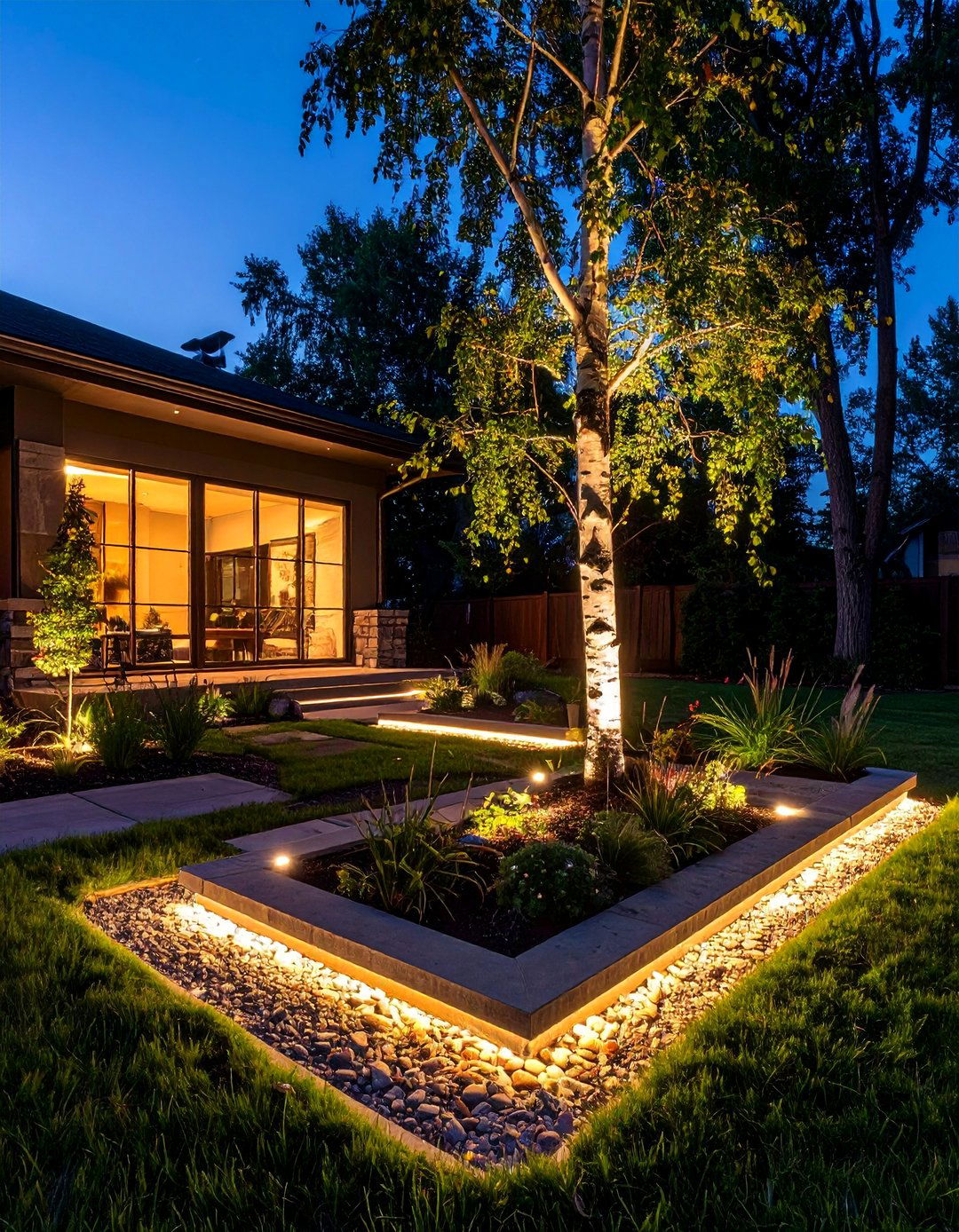 Corner Landscaping with Landscape Lighting for Ambiance - 30 Corner Landscaping Ideas for a Beautiful Yard
