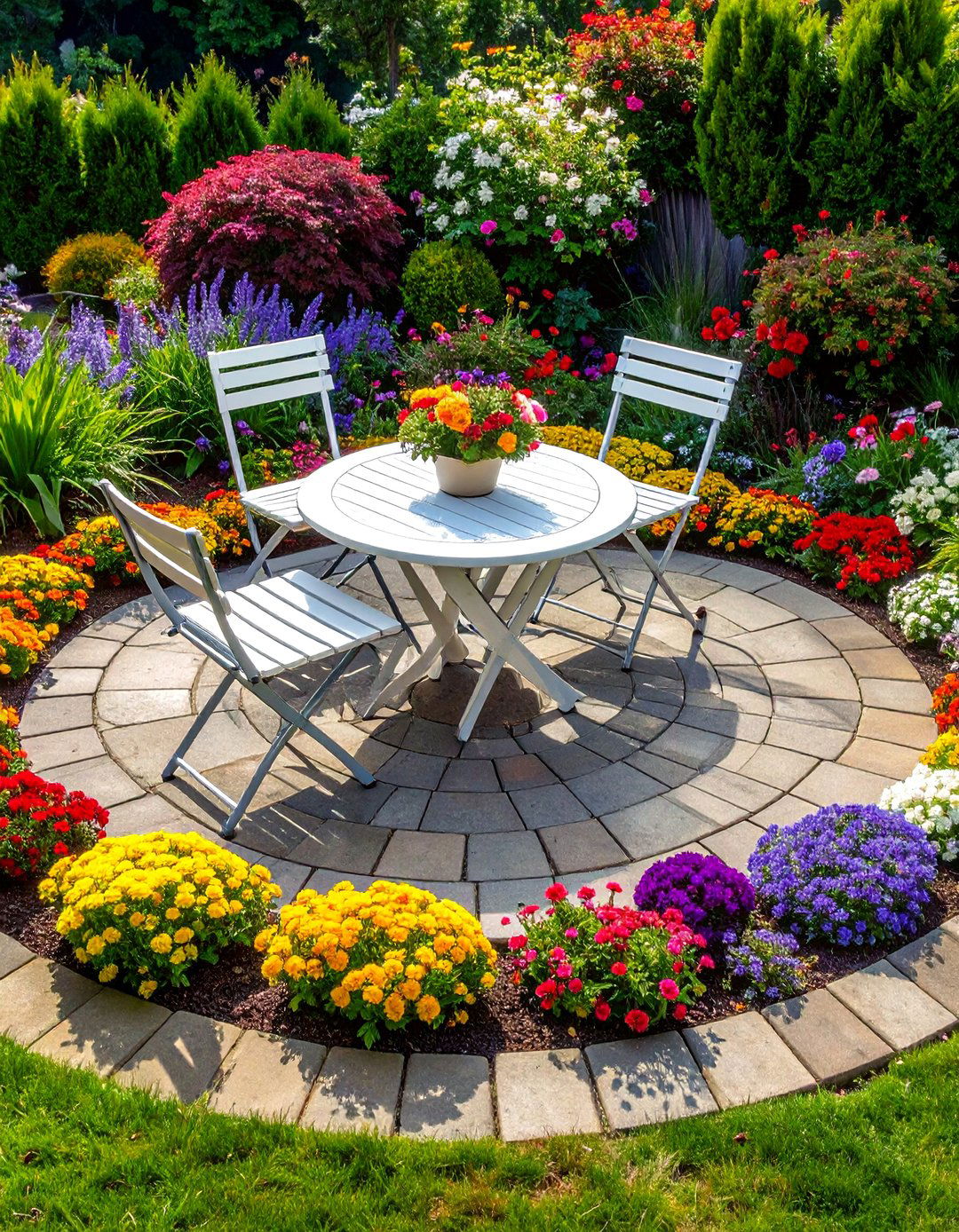 Corner Landscaping with a Circular Paver Patio and Seating - 30 Corner Landscaping Ideas for a Beautiful Yard