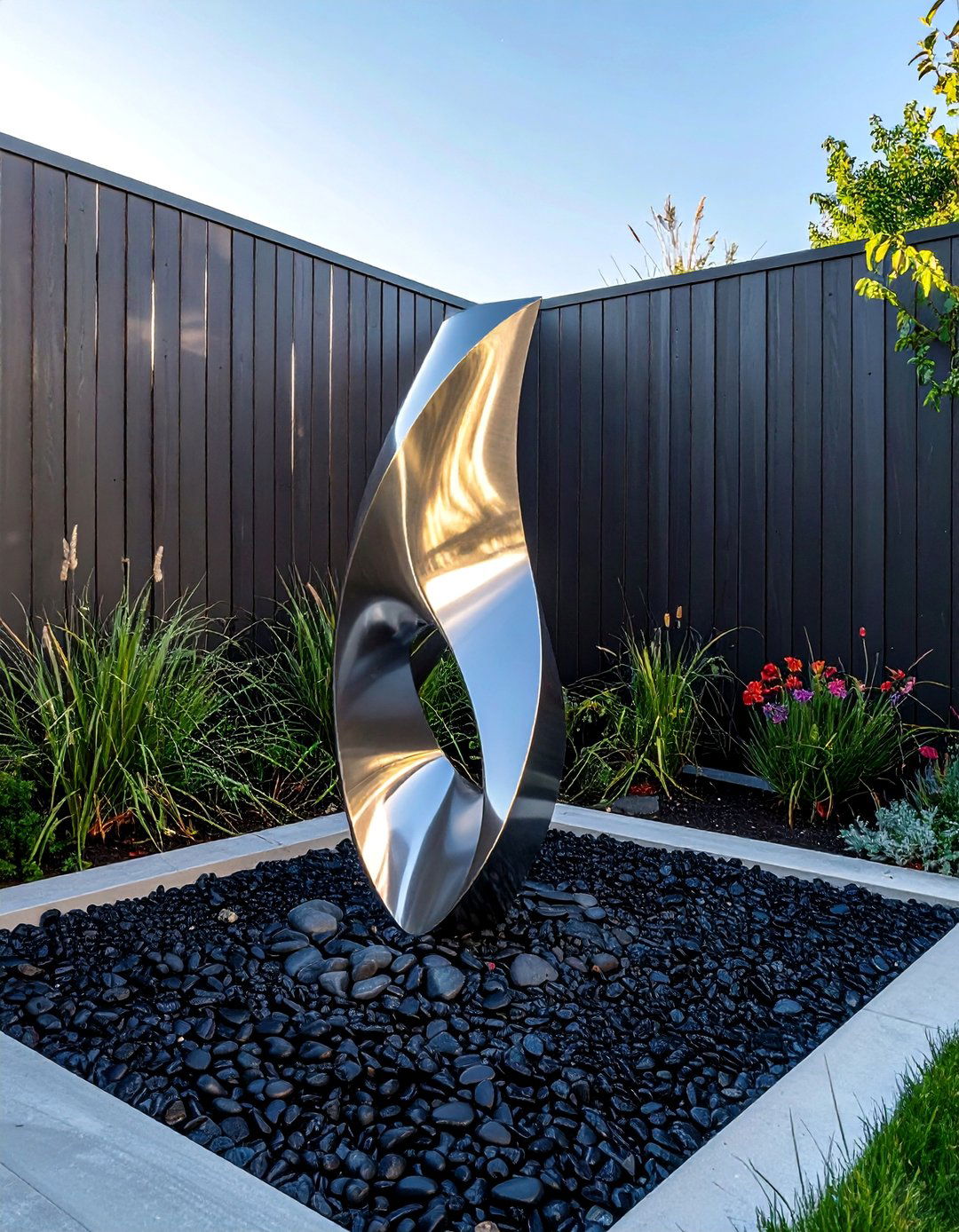 Corner Landscaping with a Modern Metal Sculpture - 30 Corner Landscaping Ideas for a Beautiful Yard