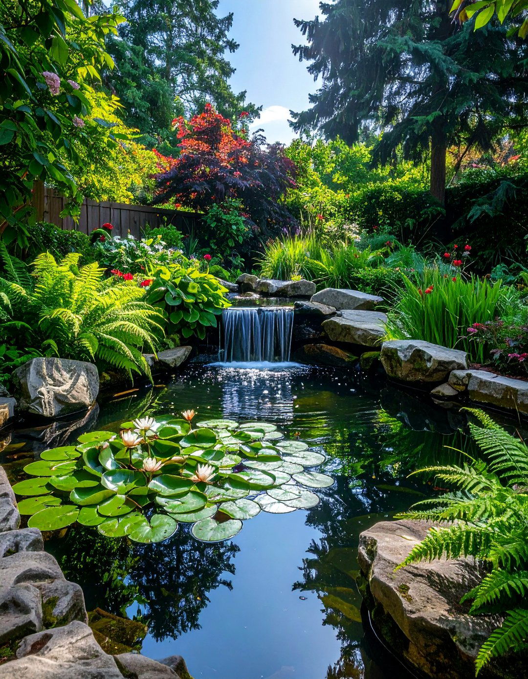 Corner Landscaping with a Small Pond and Waterfall - 30 Corner Landscaping Ideas for a Beautiful Yard