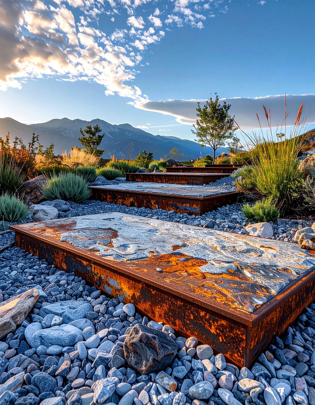 Corten Steel Edged Stepping Stone Walkway - 30 Unique Stepping Stone Walkway Ideas for Your Yard