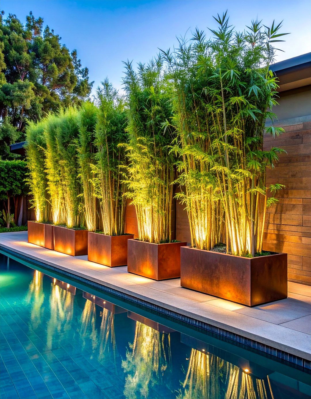Corten Steel Privacy Screen Planters - 30 Pool Planter Ideas for a Lush Backyard Oasis