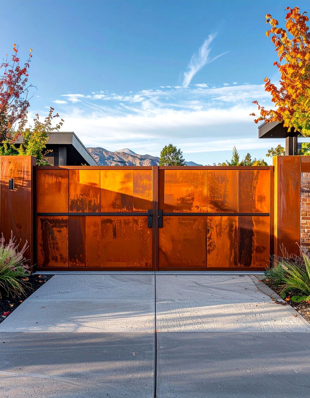 Corten Steel Weather Resistant Gates - 30 Sliding Gate Design Ideas for Modern Homes