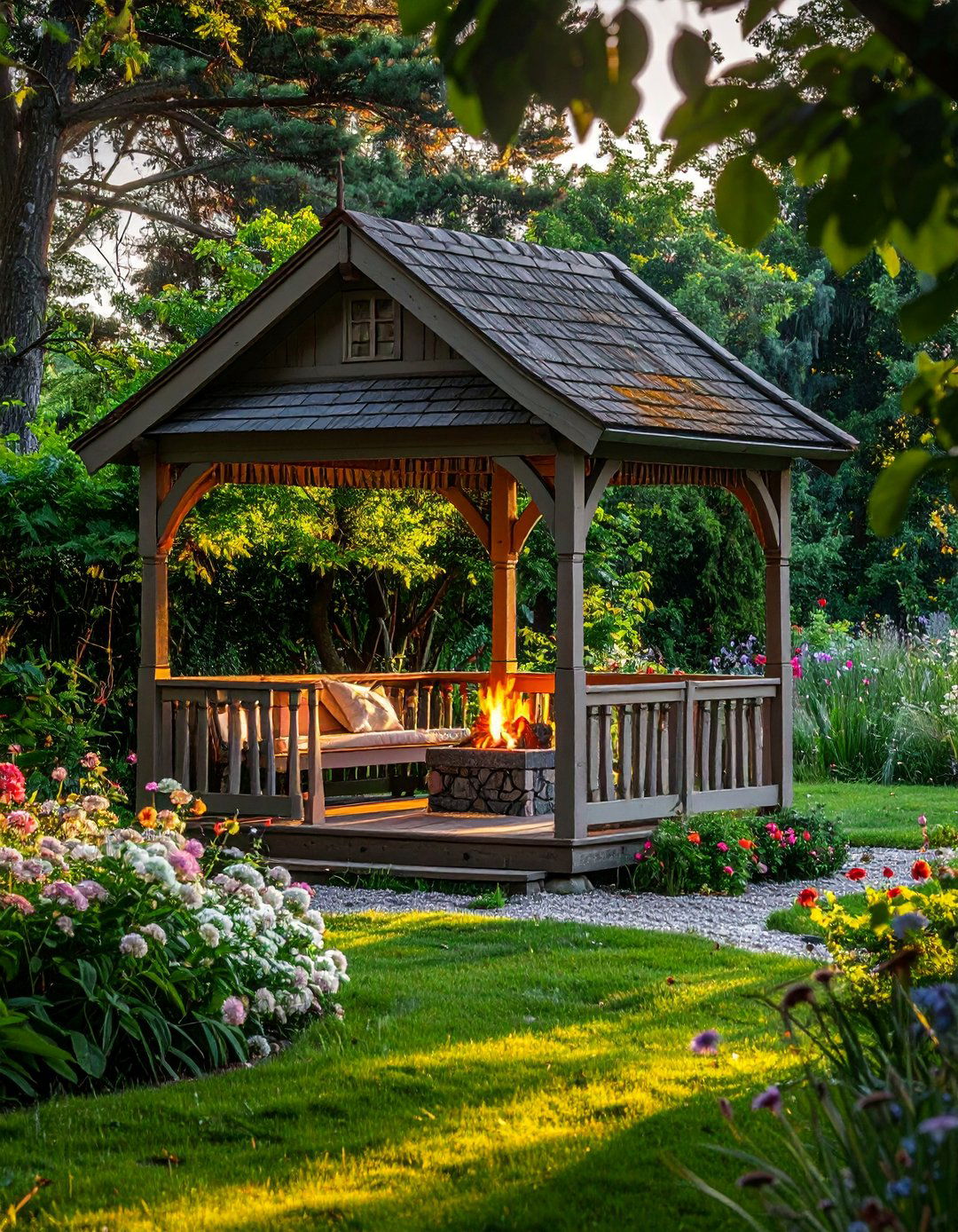 Cottage Style Gazebo with Cozy Hearth - 25 Gazebo With Fireplace Ideas for Cozy Outdoor Living