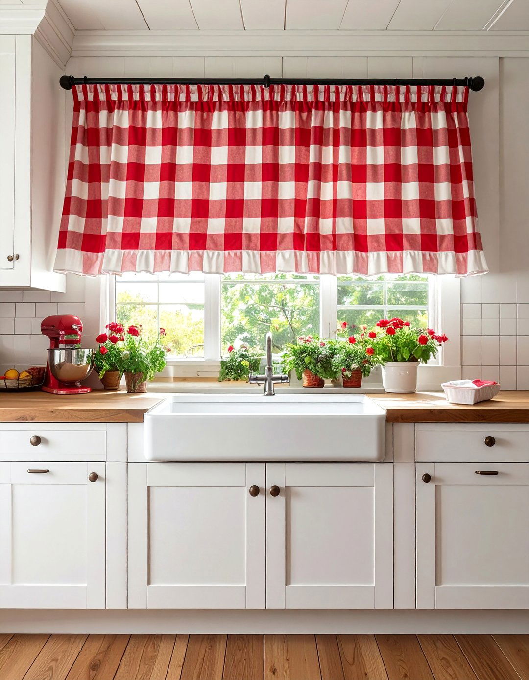 Country Gingham Check Ruffled Kitchen Valance - 20 Kitchen Valance Ideas for a Stylish and Functional Space