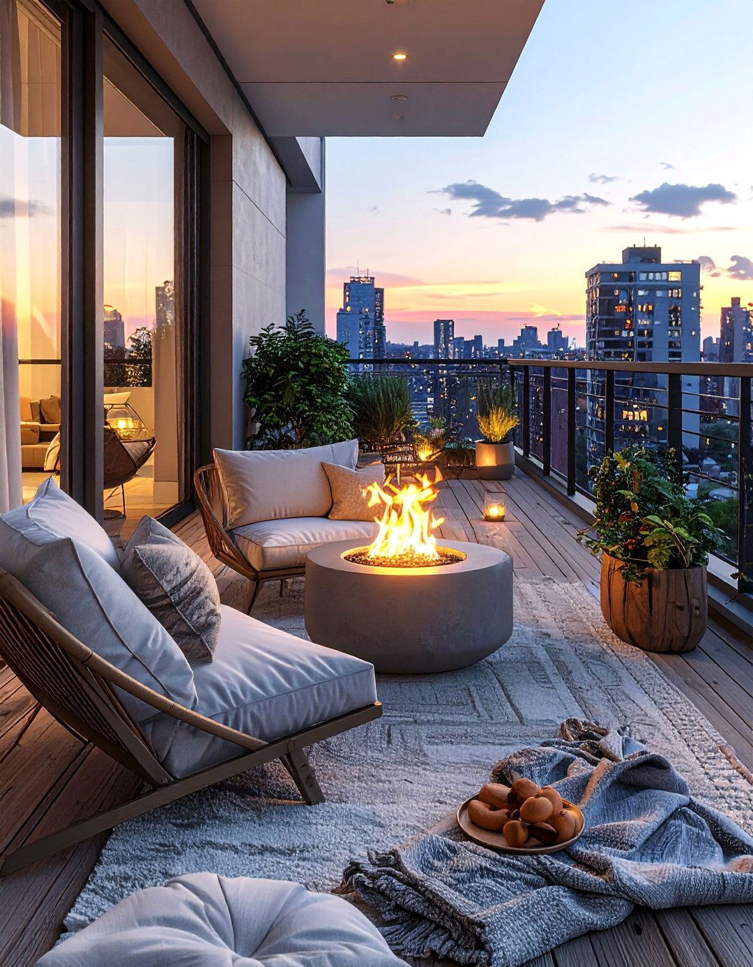 Cozy Fire Pit Nook on a Loft Balcony - 20 Loft Balcony Ideas to Maximize Your Urban Space