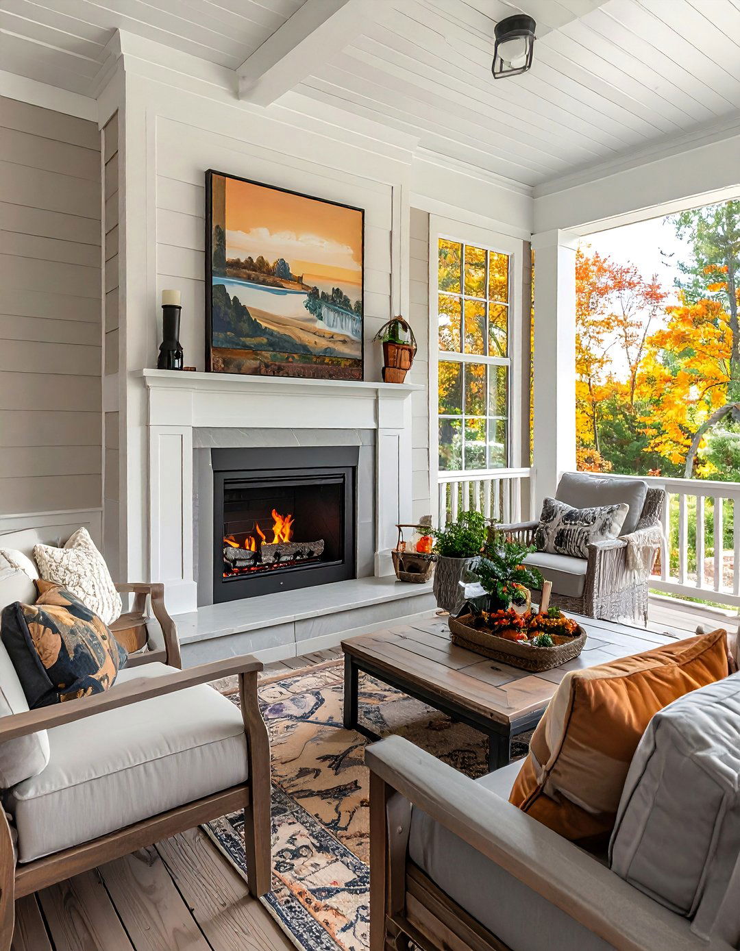 Cozy Fireplace Integration - 25 Enclosed Porch Ideas for Year-Round Enjoyment