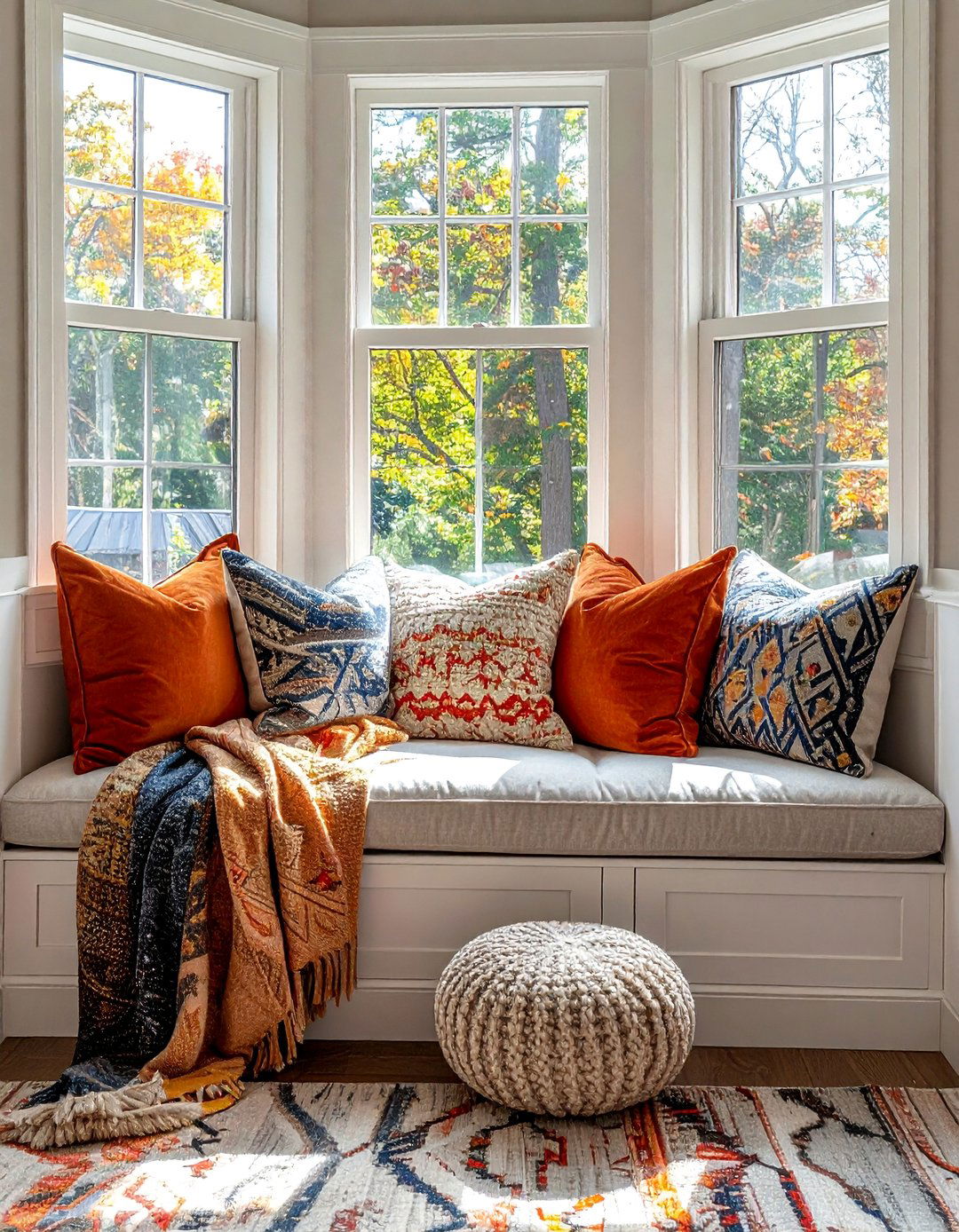 Cozy Window Seat with Pillows - 40 Bay Window Ideas to Brighten Your Home