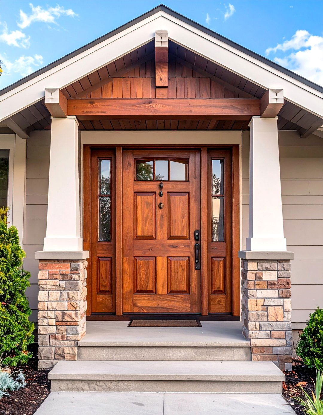 Craftsman Exterior with a Stained Wood Front Door - 40 Craftsman Style House Exterior Ideas