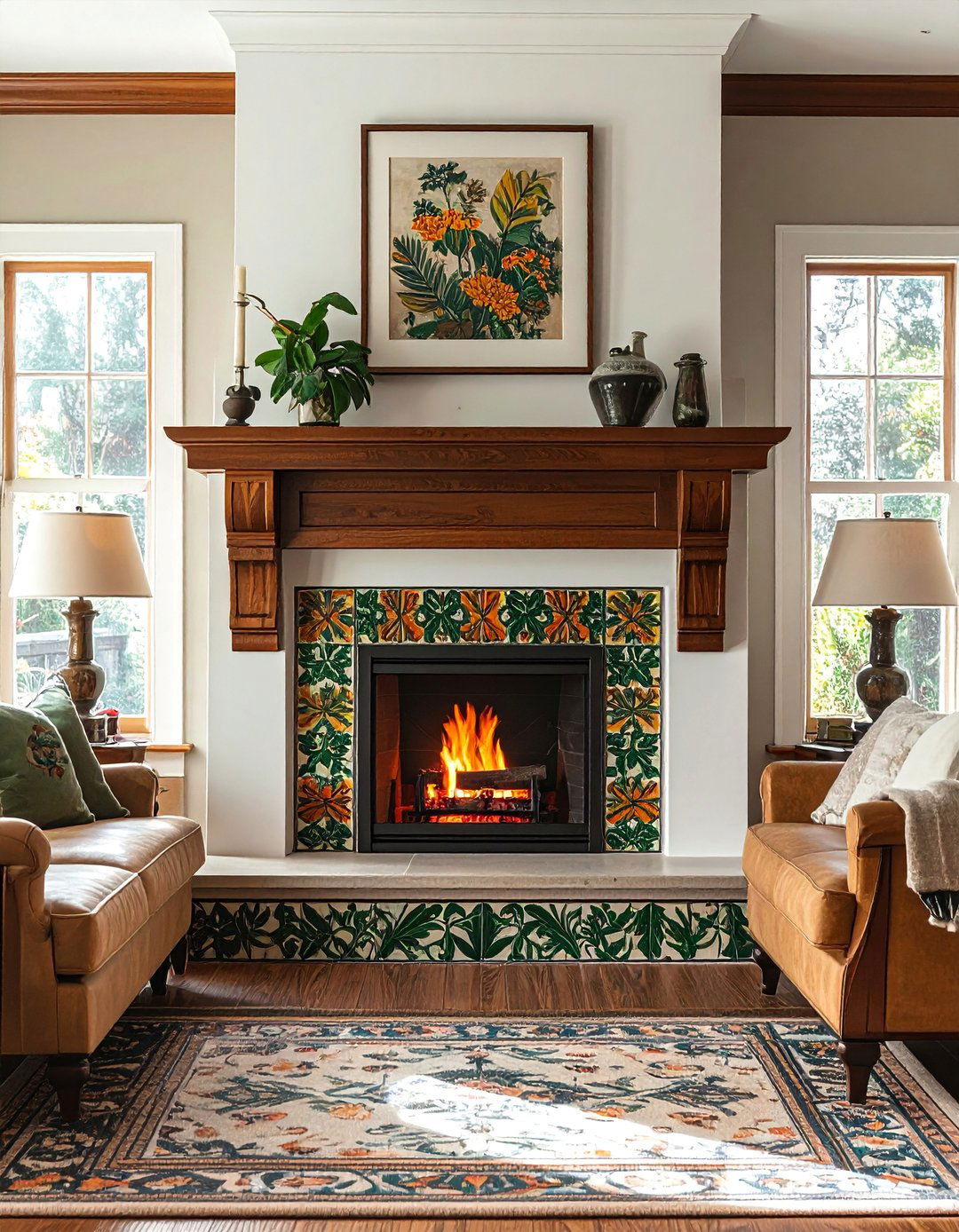 Craftsman Fireplace with an Arts and Crafts Tile Surround - 30 Craftsman Living Room Ideas for a Timeless Look