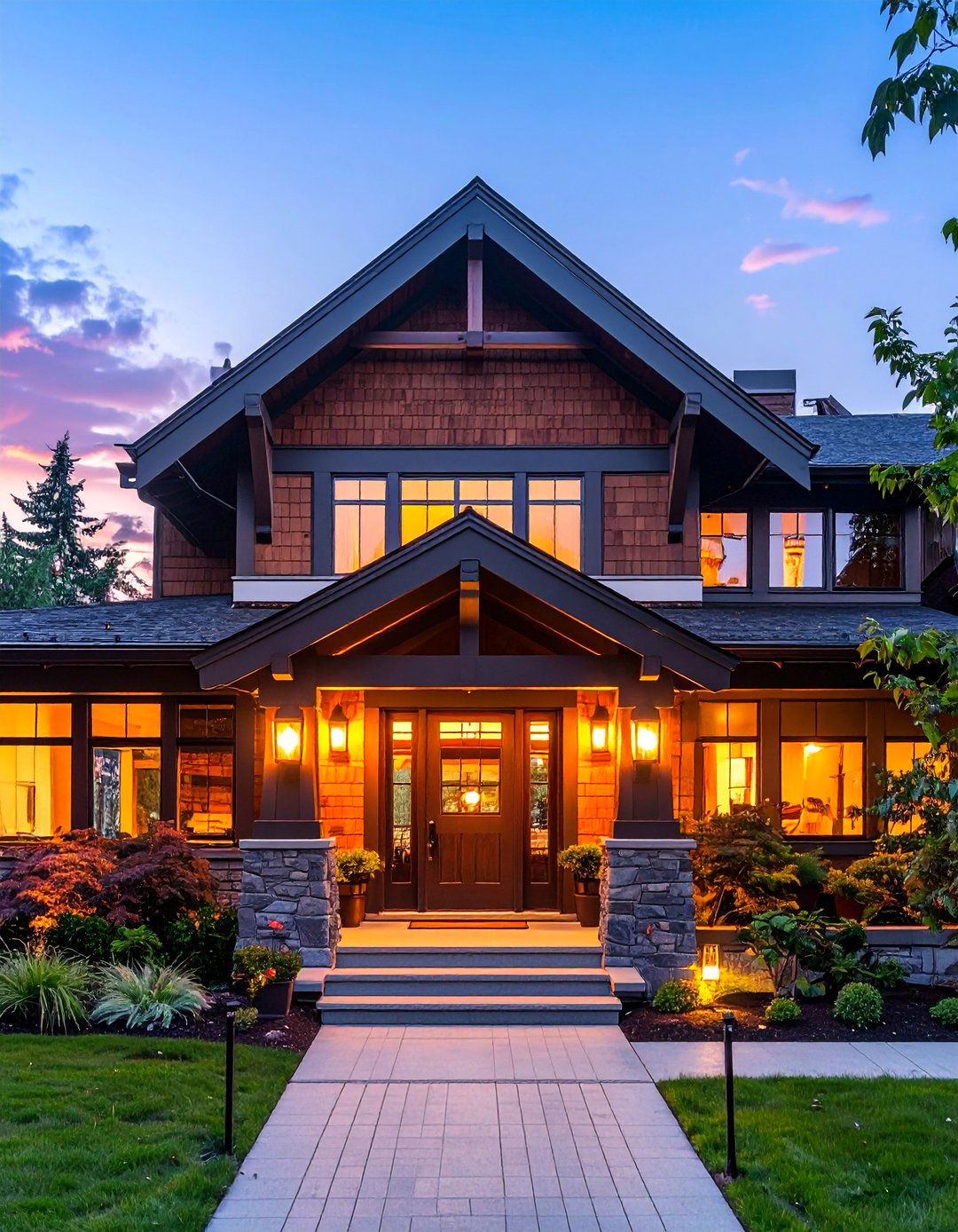 Craftsman Home with Lantern Style Exterior Lighting - 40 Craftsman Style House Exterior Ideas