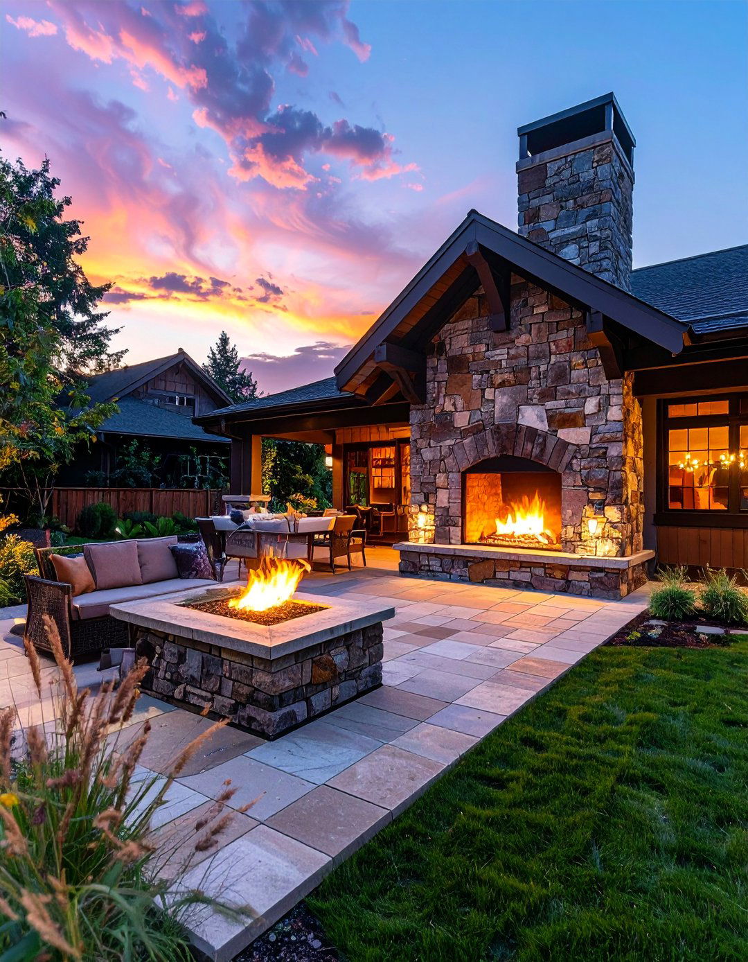 Craftsman Home with an Outdoor Stone Fireplace - 40 Craftsman Style House Exterior Ideas