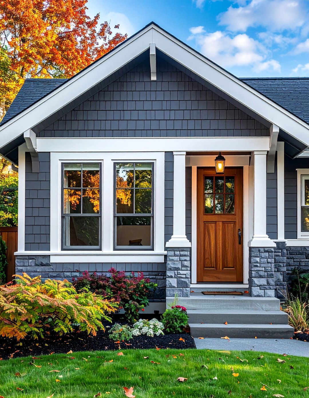 Craftsman House with Wide Window and Door Trim - 40 Craftsman Style House Exterior Ideas
