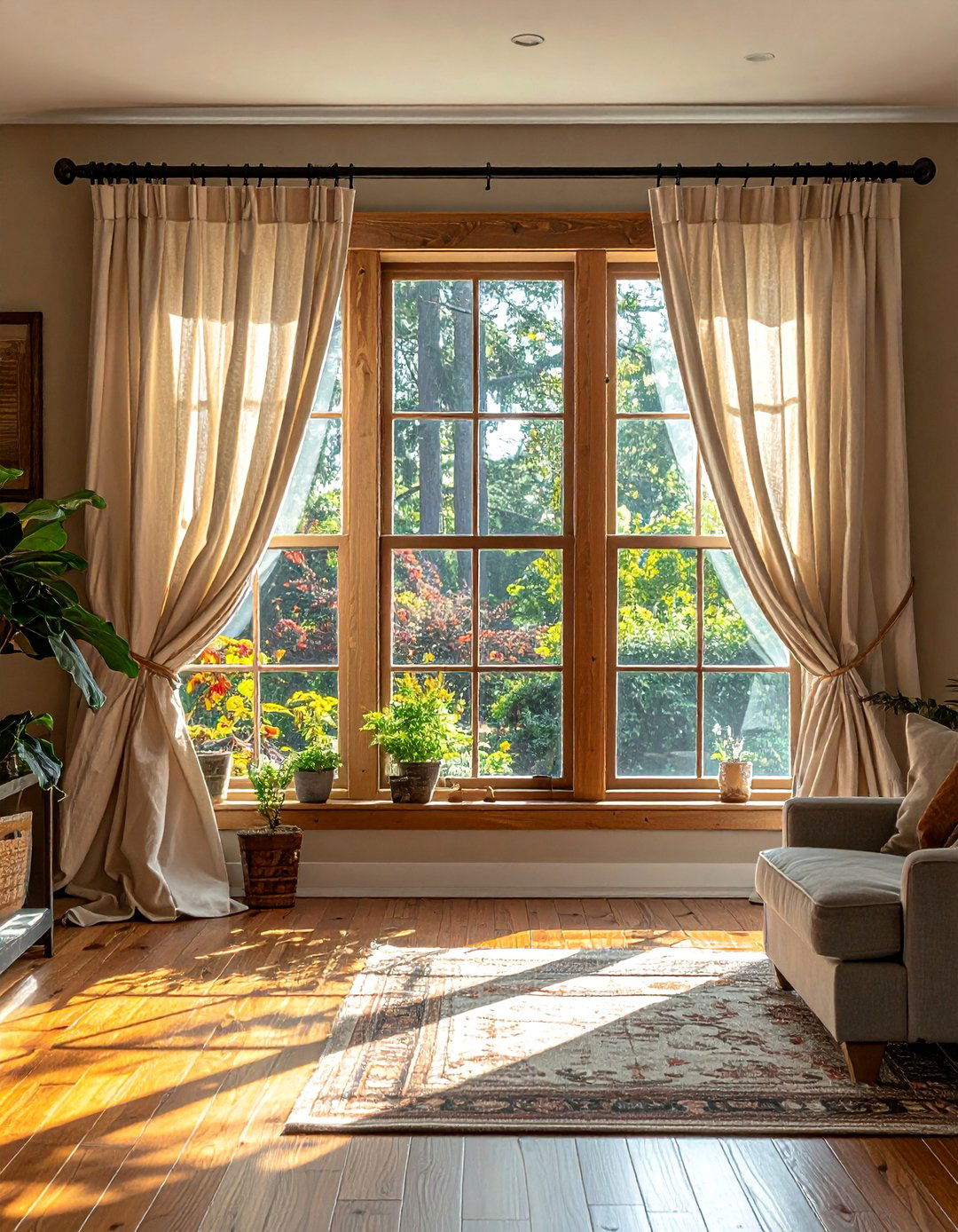 Craftsman Living Room with Simple Natural Window Treatments - 30 Craftsman Living Room Ideas for a Timeless Look