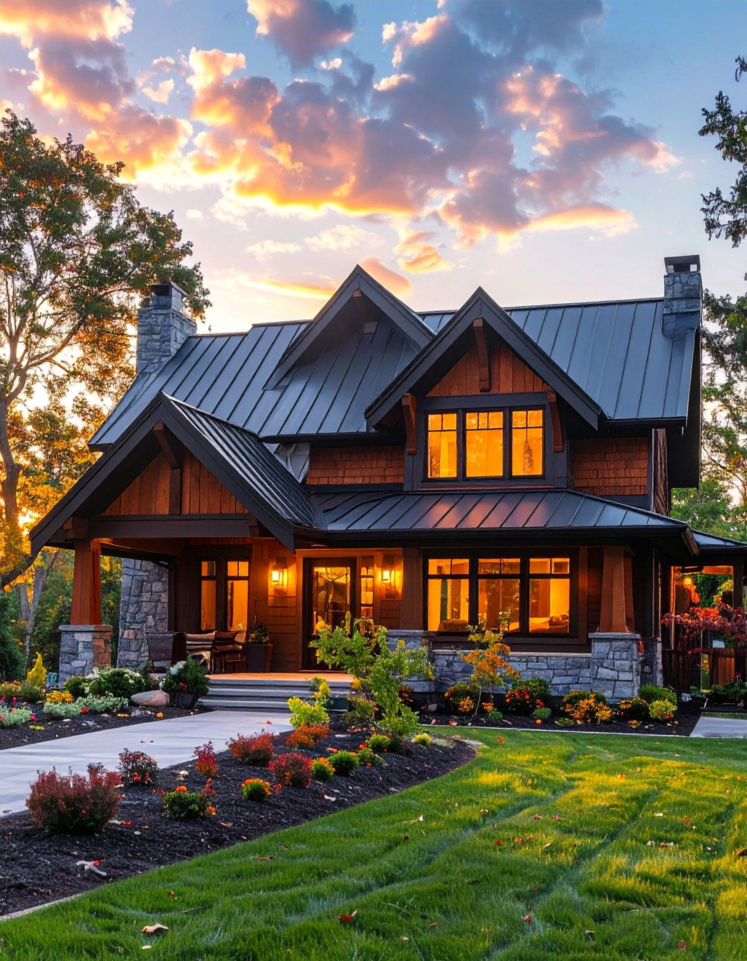 Craftsman Style Exterior with Metal Roof Accents - 40 Craftsman Style House Exterior Ideas