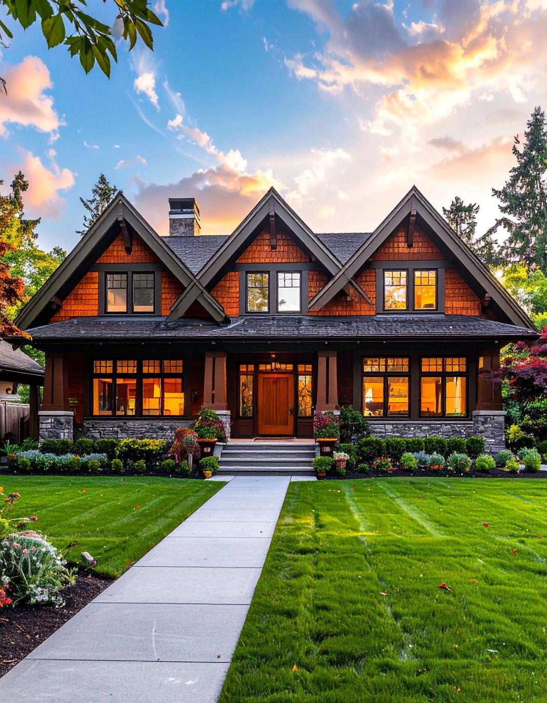 Craftsman Style Exterior with a Symmetrical Facade - 40 Craftsman Style House Exterior Ideas