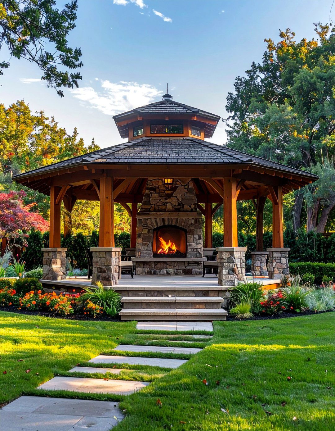 Craftsman Style Gazebo with Mission Fireplace - 25 Gazebo With Fireplace Ideas for Cozy Outdoor Living
