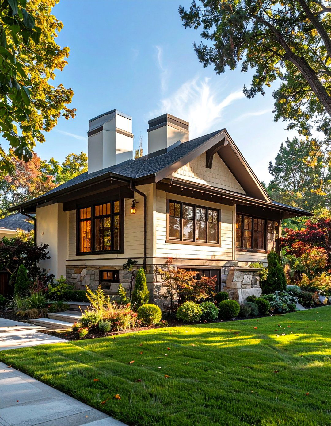 Craftsman Style House with Dark Bronze Window Frames - 40 Craftsman Style House Exterior Ideas