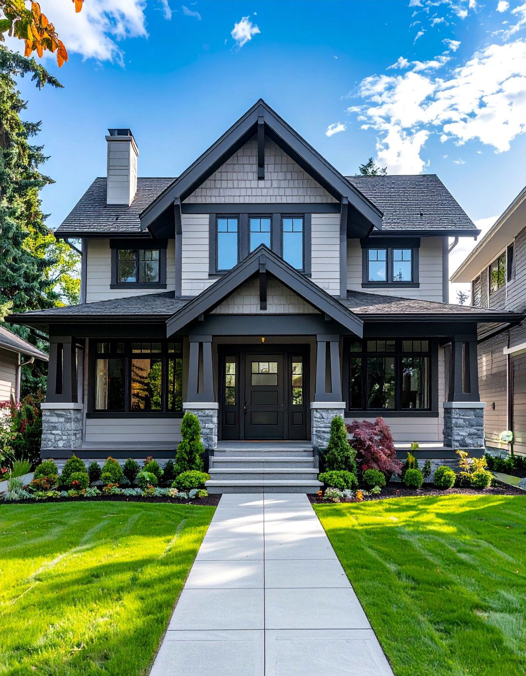 Craftsman Style House with Dark Trim - 40 Craftsman Style House Exterior Ideas