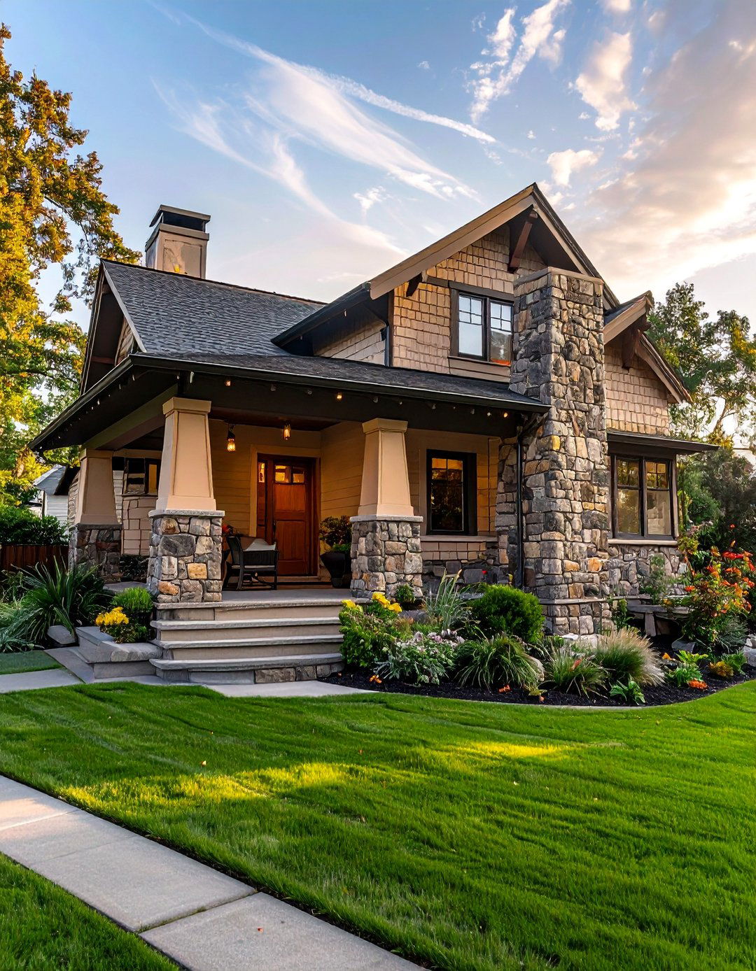 Craftsman Style House with Stone Foundation Accents - 40 Craftsman Style House Exterior Ideas