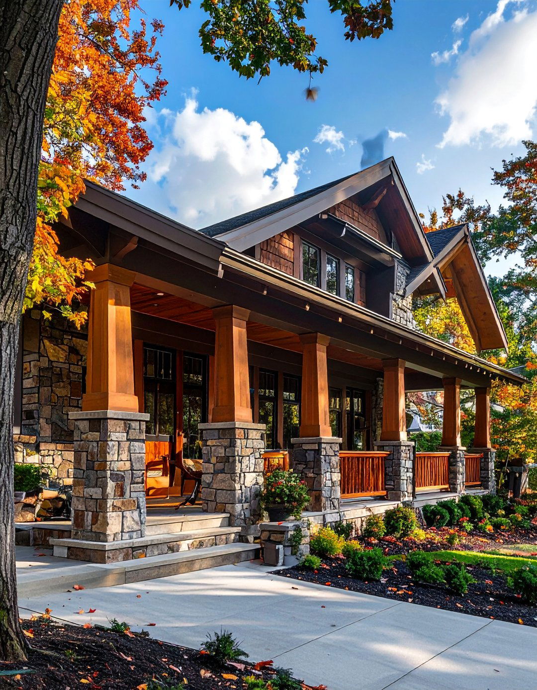 Craftsman Style Tapered Stone Columns - 30 Stunning Stone Exterior Home Ideas for Curb Appeal