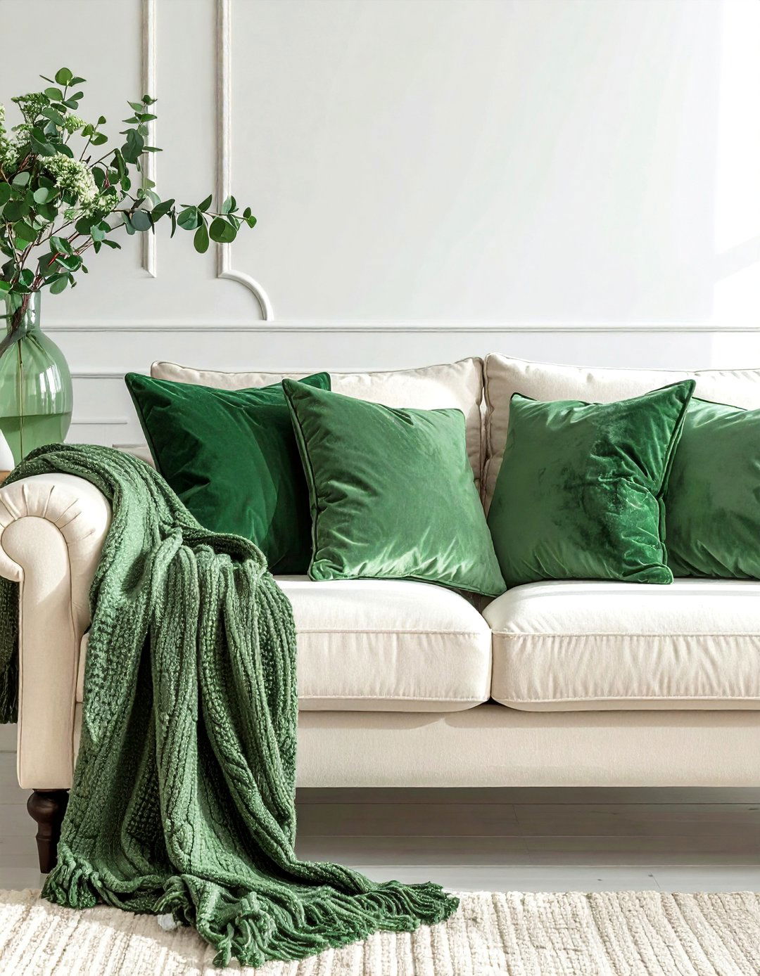 Cream Sofa with Sage Green Textiles - 25 Sage Green and Cream Living Room Ideas