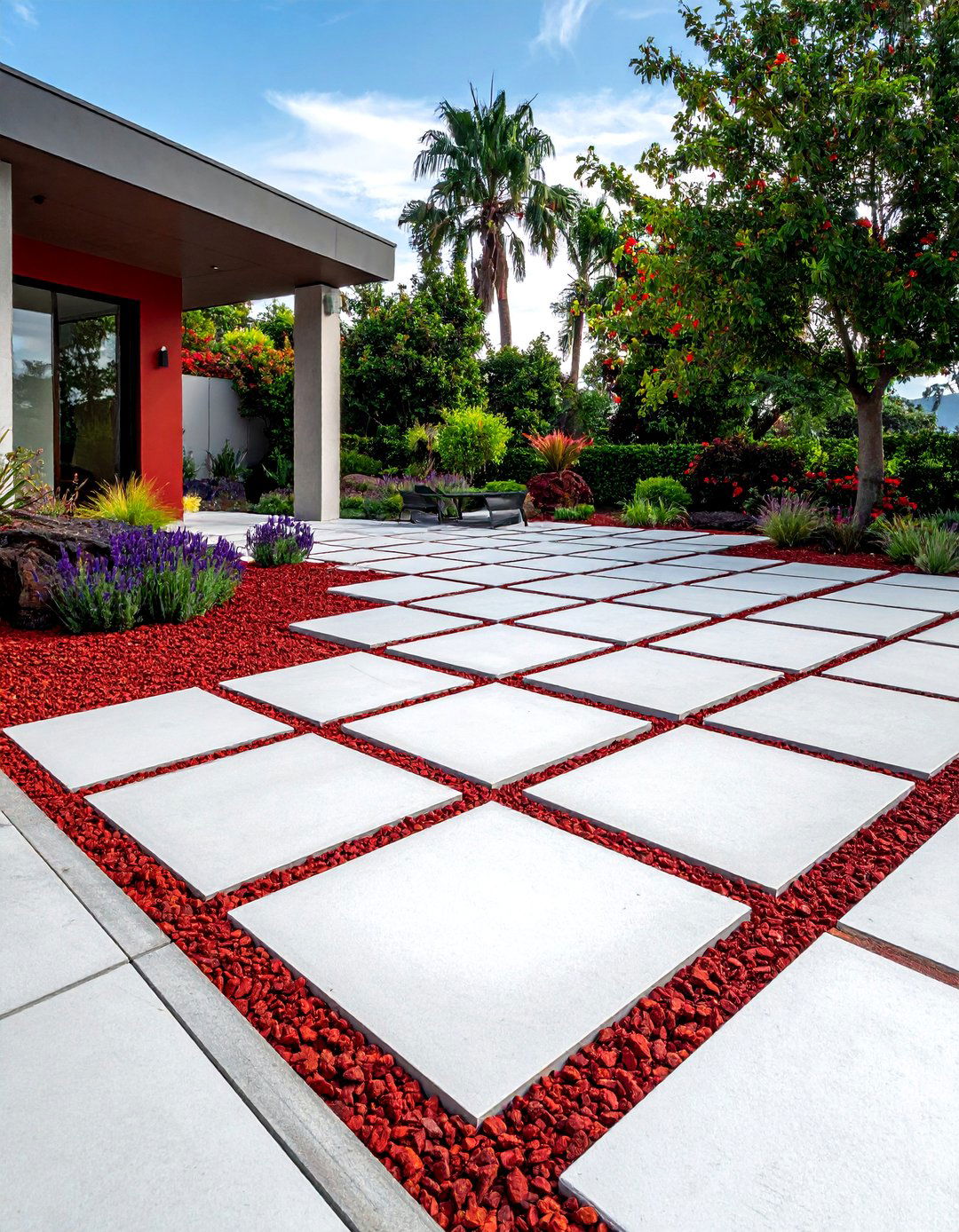 Creating Checkerboard Patterns with Red Lava Rock - 20 Red Lava Rock Landscaping Ideas for Bold Gardens