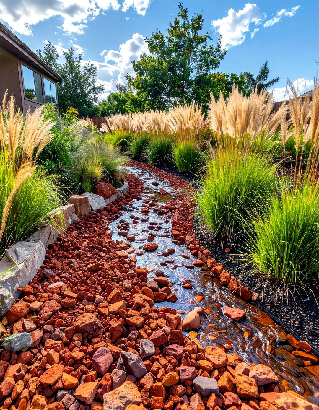 Creating a Red Lava Rock Dry Creek Bed - 20 Red Lava Rock Landscaping Ideas for Bold Gardens