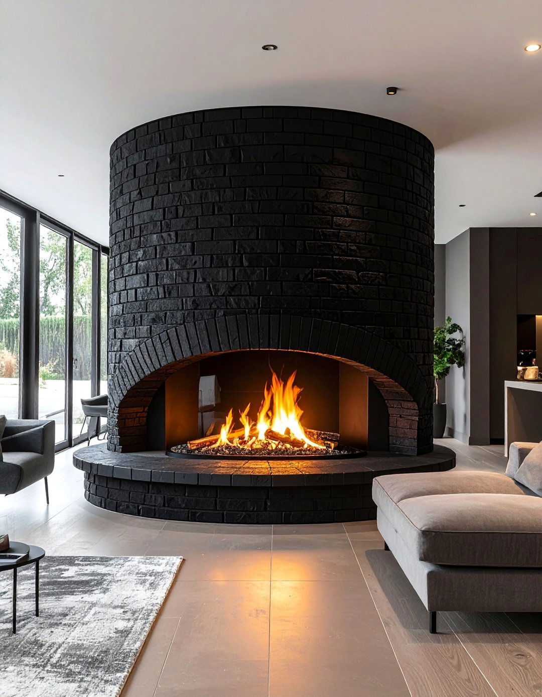 Curved Black Brick Fireplace - 30 Black Brick Fireplace Ideas to Elevate Your Space