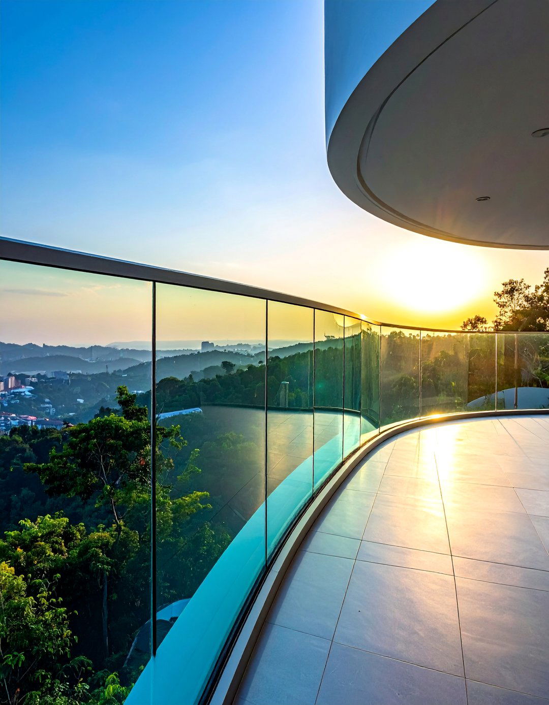 Curved Glass Balcony Elegance - 25 Glass Balcony Design Ideas for a Modern and Open Feel