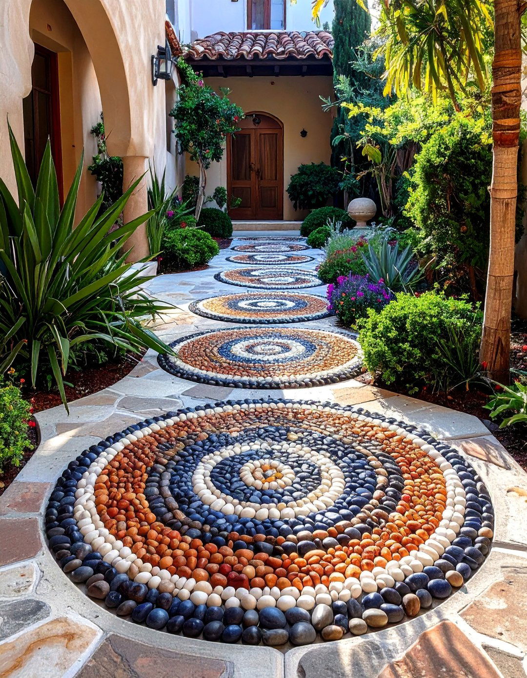 Custom Pebble Mosaic Stepping Stone Walkway - 30 Unique Stepping Stone Walkway Ideas for Your Yard