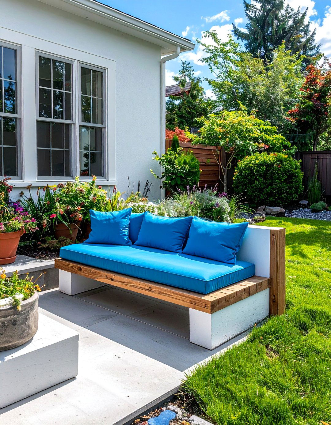 DIY Cinder Block Small Patio Bench - 40 Small Patio Ideas to Maximize Your Outdoor Space